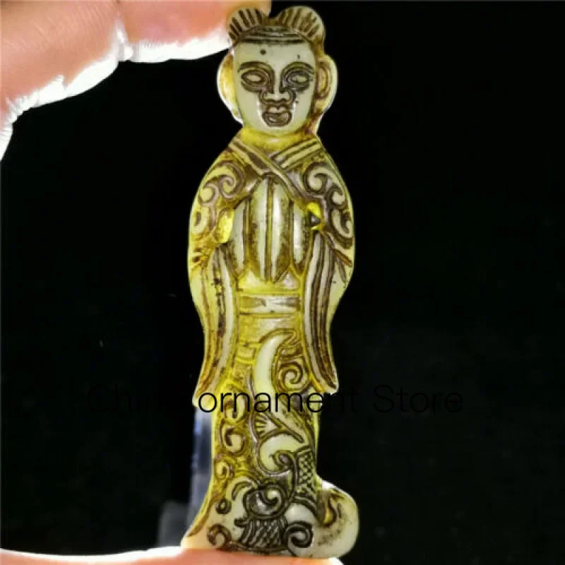 Čína Old Emerald Ručne vyrezávaný prívesok Zbierka náhrdelníka Socha krása