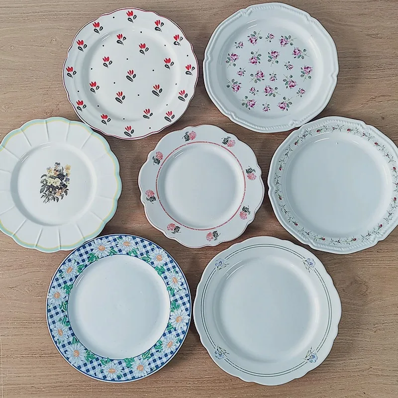 Čínska keramická doska Domácnosť 8 -palcový plochý tanier francúzsky vintage západný misk kvet floretu porcelán Čína Číny na pečenie