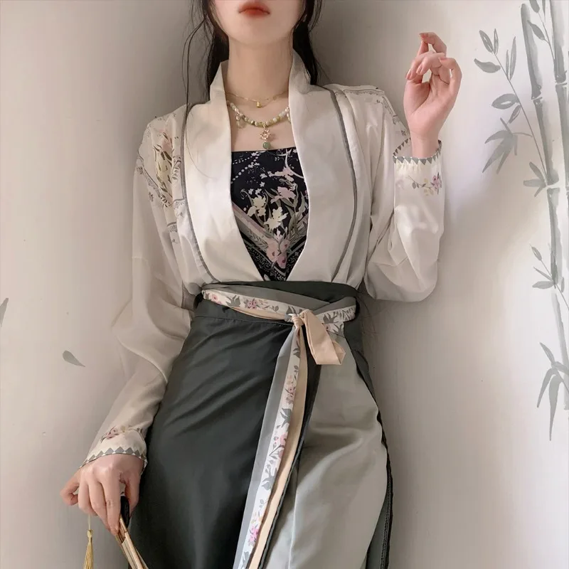 Čínska pieseň dynastia hanfu šaty Ženy Tradičné kvetinové tlač Princezné šaty ženské elegantné orientálne denné hanfu rúž 3 kusové sety