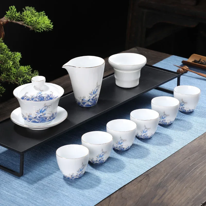 Čínska čajová súprava Kung Fu, šálky Gaiwan s filtrom, domáci keramický čaj, čajová misa, šálky, nápojovýware, porcelán, 10 ks