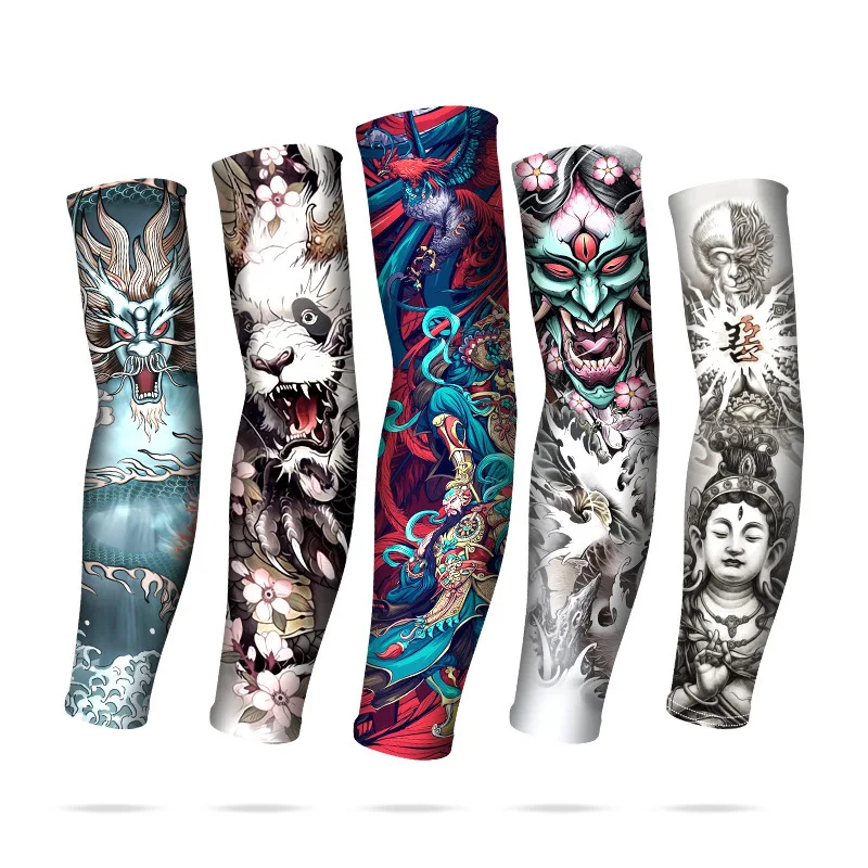 Čínske tetovacie rukávy muži Men Armguard Outdoor Cyber ​​rukavice, ktoré jazdia na opaľovaní rybársky rybolov Longsleeve ľadové hodvábne letné dámske rukávy rukávy
