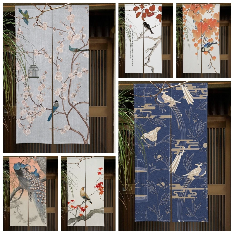 Čínske tradičné kvetinové vtáky Dvere Curtain Japanese Norren Dverway Curtains Curtains atrament maľba pre kuchynskú priečku contán