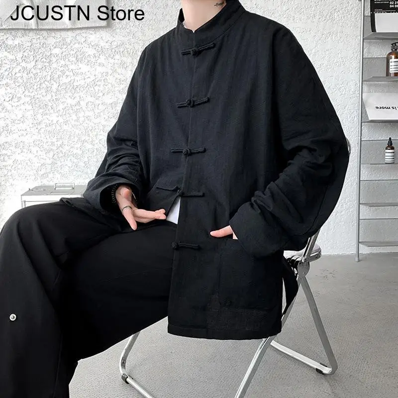 Čínske tradičné oblečenie vylepšené Hanfu Cotton Qipao Top Autumn Spring Casual Outwear Male Veľká veľkosť tričko Kungfu