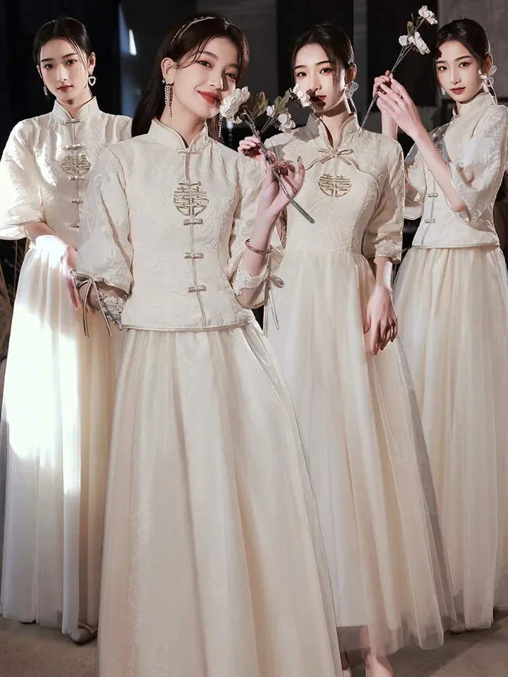 Čínske šaty Aoshiya Čínske družičky Tradičné hanfu dlhé rukávy Cheongsams Classic Tang Sets