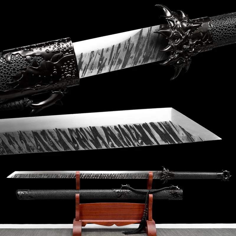 Čínsky drak Claw Swords High Manganese Steel Blade Skutočná ručná výroba plná Tang pripravená na výcvik Čierny bojovník Kongfu Catana
