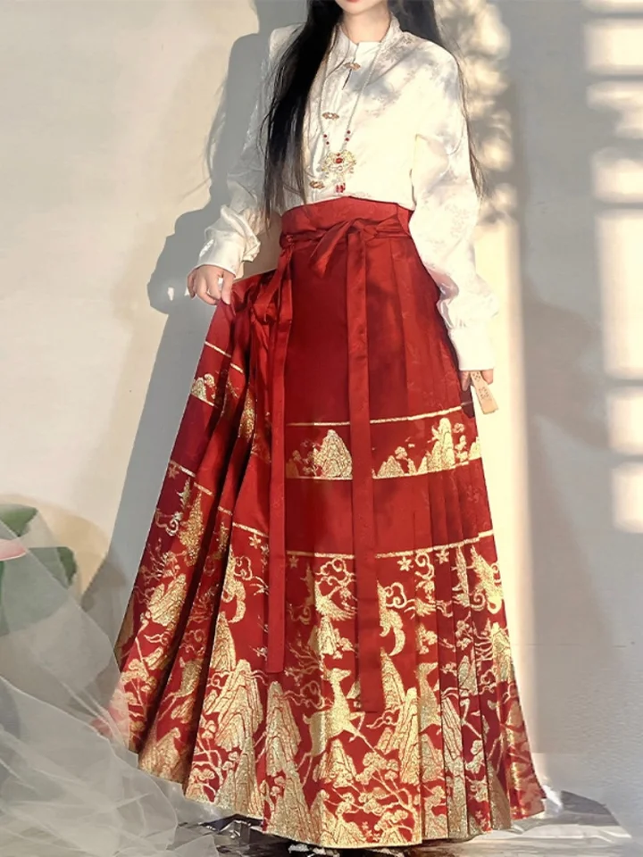 Čínsky Hanfu Moon Originálny hanfu tkaný zlatý kôň na tvár súprava denná jarná a jesenná čínska sukňa