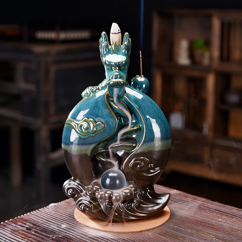Čínsky maskot drak s guľkovým vodopádovým chrbtom kadidla Aromaterapia ornament, Zen