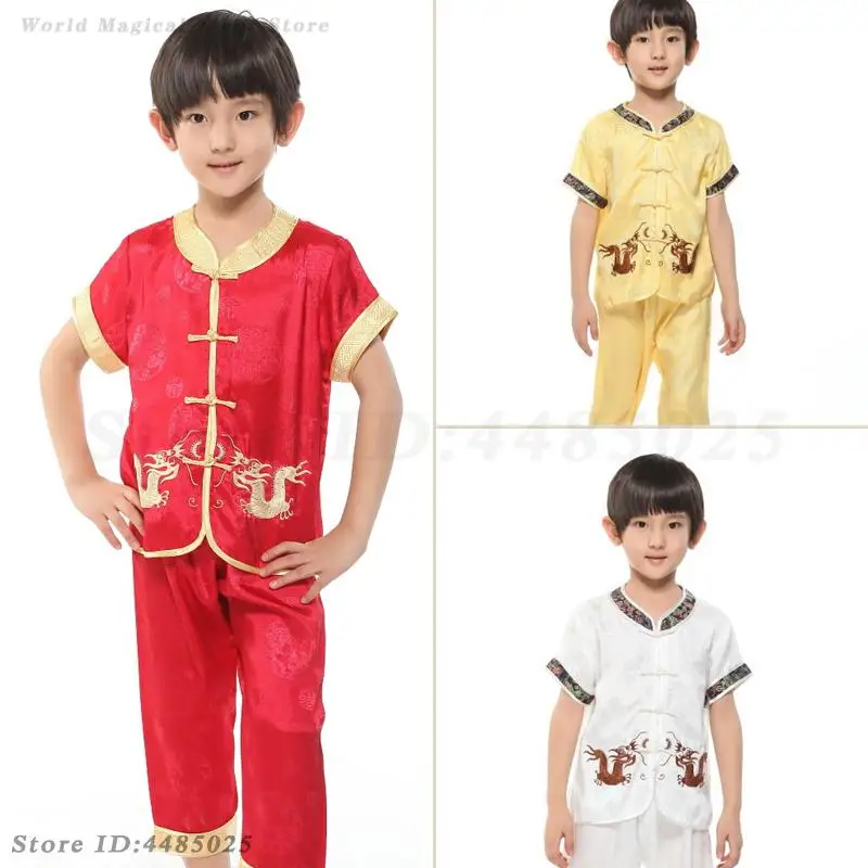Čínsky tradičný kungfu oblek pre deti Tang Clothes Vintage Dragon Boys Wushu Show Sety Nový rok Národné kostýmy