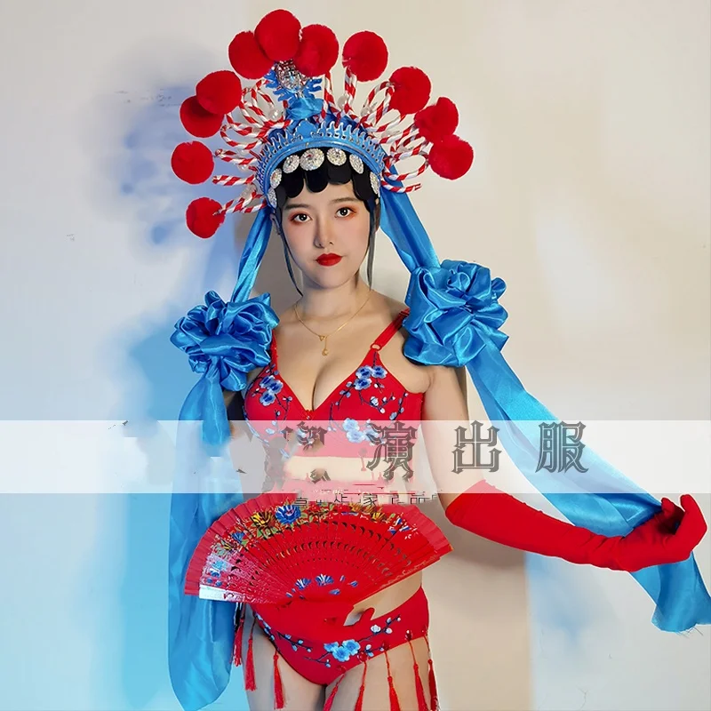 Čínsky veterný kostým National Tide Phoenix Crown Peking Opera Headdress Sexy Bikini Mid-Autumn Festival Nový rok