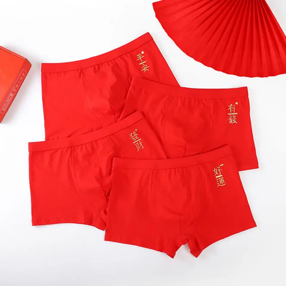 Čínsky výtlačok Boxer Underwear Pánska čínska tlač červených boxerov s elastickým pásom mäkké priedušné spodné prádlo pre symbol šťastia