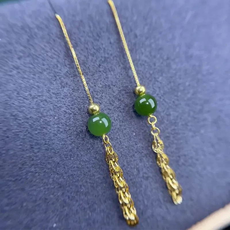 Čínsky štýl 925 Strieborné zlacené plavby Phoenix Tail Earline Jasper Long Tassel náušnice pre ženy Darček Hanfu Cheongsam