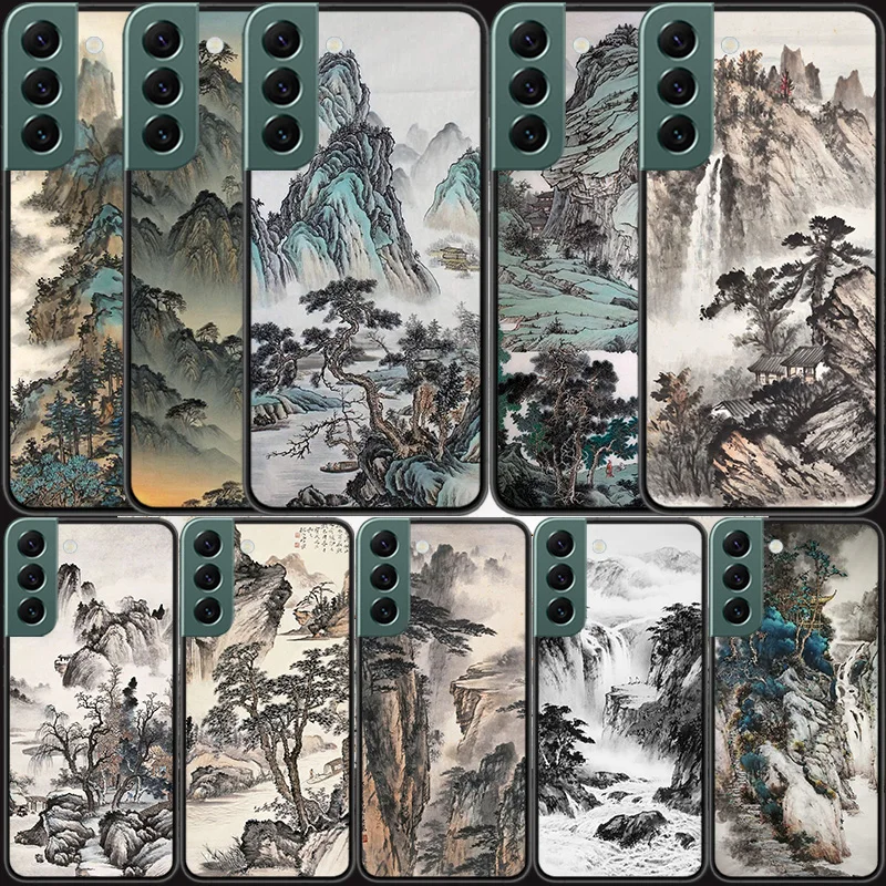 Čínsky štýl atramentový maľba Art Phone pre Samsung Galaxy S24 S22 Ultra S21 Plus S20 S23 S24 Fe Case S10 5G S10E S9 Cover Silikone