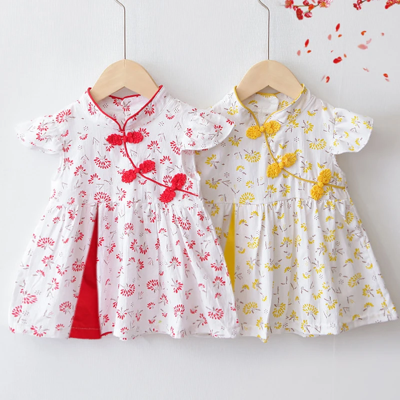 Čínsky štýl dievčatka princezná šaty cheongsam kostým kvetinové dizajn Design Party Chidle Deti letné móda dievčatko narodeniny A537