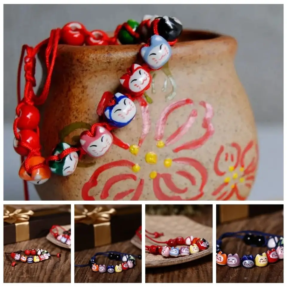 Čínsky štýl keramický maneki neko náramok šťastné mačacie polymér Clay Cat Pleskov náramok šperky príslušenstvo ručne vyrobený