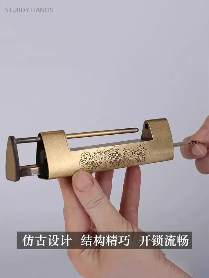 Čínsky štýl medený zámok dverí vinobranie vintage skrinka Dvere Zaväzok Univerzálny nábytok šperky šperky krabica visiaci zámok domácnosť Hardware Hardware