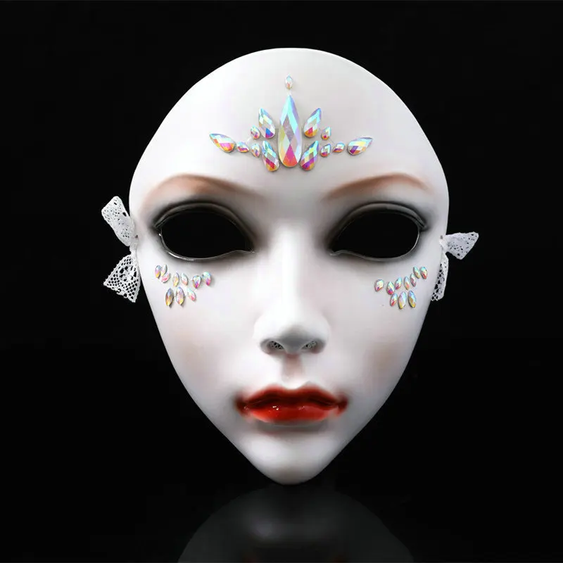 Čínsky štýl obliekajúca výkonnosť živice s diamantmi Krásne dámy tvár make -up princeznej masky Party