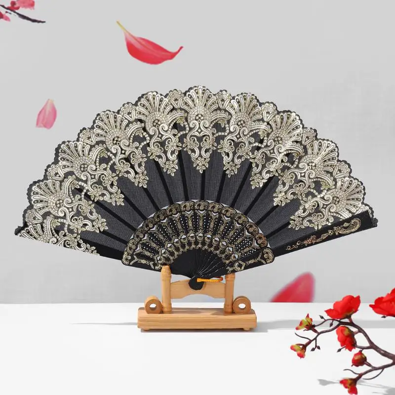 Čínsky štýl skladací ventilátor kvetinové čipky hodvábne svadobné tanečné ručné ručné fanúšikov