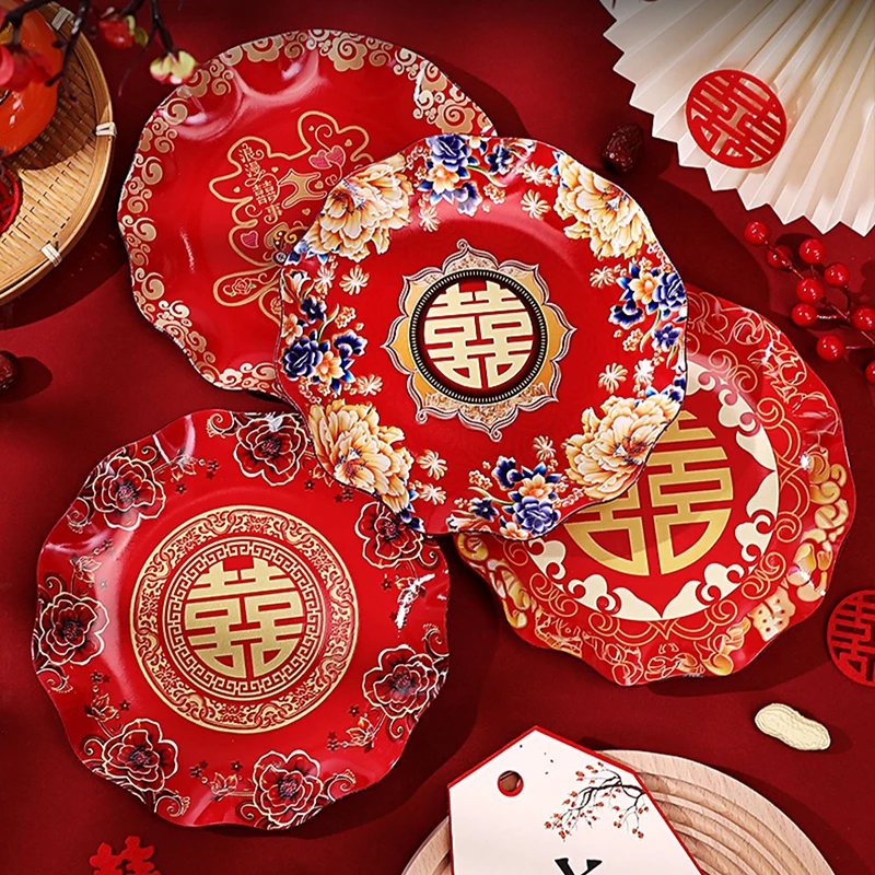Čínsky štýl Svadobný tanier Svadobné ovocie Snack Candy Tea Displej Spring Festival dekor Display Disk Dish Snacks Organizátor