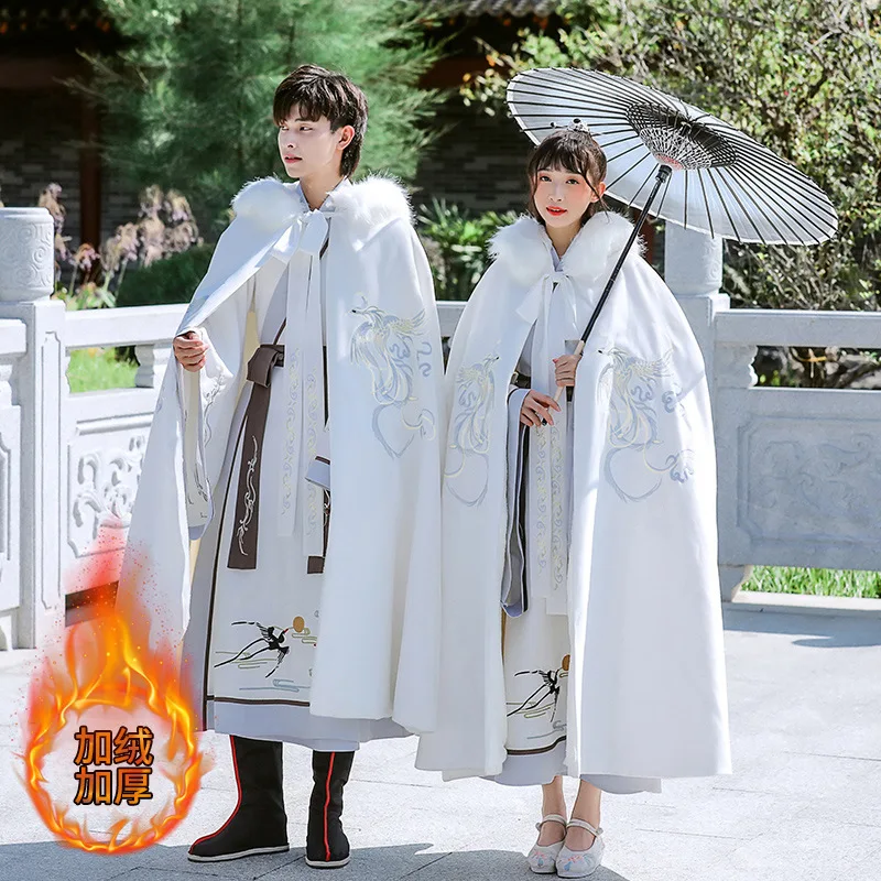 Čínsky štýl zima so zamatom hanfu biela ženská denná han elements retro originálny pár fénix so zamatovým mysom