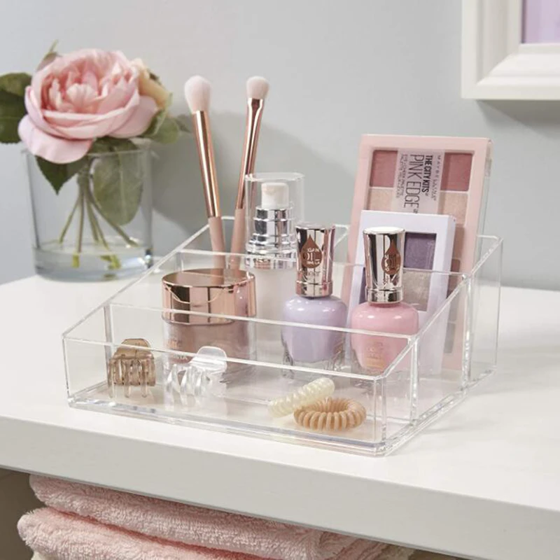 Číry plastový organizátor make -upu kozmetický úložný box make -up kefový držiak na kefy na kefové potreby držiak na rúž na rúž