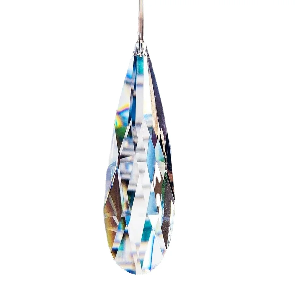 Číry šumivý fazet hranol štíhly dlhý pásik Anjel slzy krištáľové kvapky vody lustre