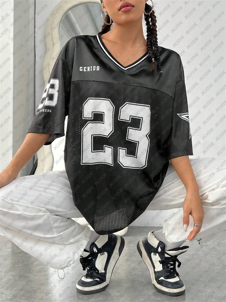 Číslo 23 tričko pre mužov Ženy letné nadmerné nadmerné V-krk Čierne Tee harajuku Trend Trend krátke rukávy unisex streetwear páry top Top