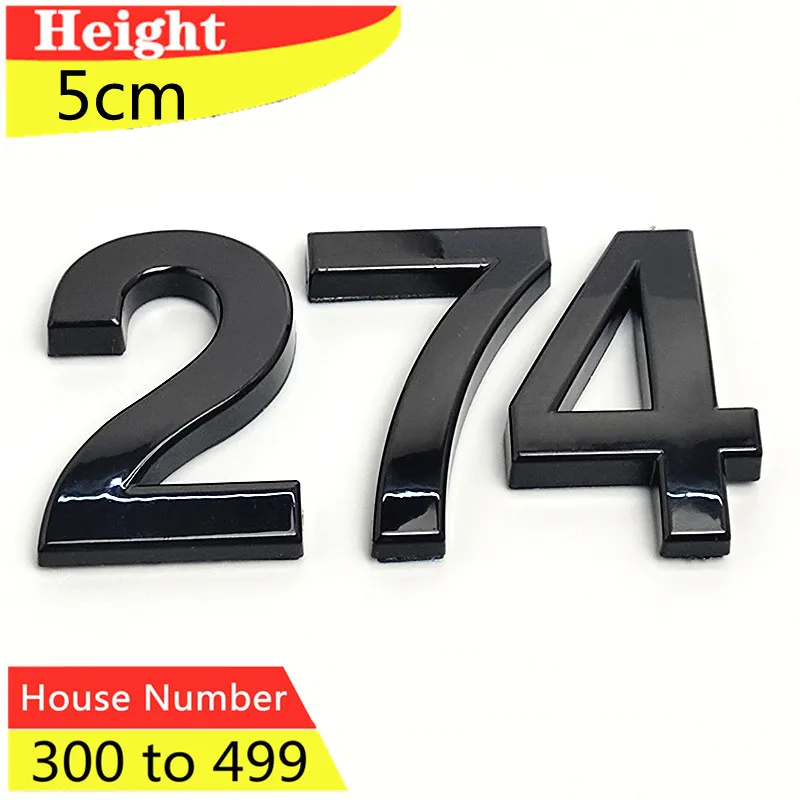 Číslo domu 3D vlastné lepiace dvere Plate Hotel Office Number Number Plastová nálepka #300 až 499 3ks/balenie 5 cm čierna