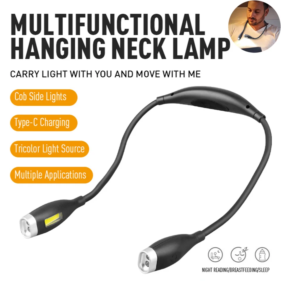 Čítanie v posteli ohýbateľné knižné svetlá na krk lampa s LED+COB Lights Nastaviteľný jas