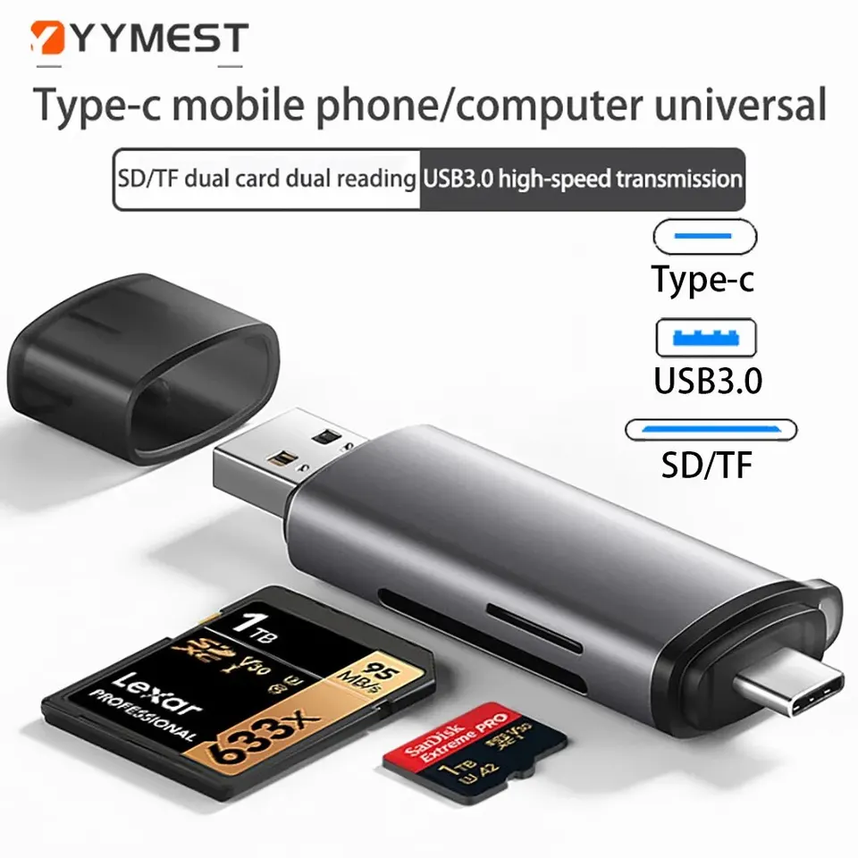 Čítačka kariet USB3.0 a USB C až SD Microsd TF Thunderbolt 3 pre PC PC PC PAPICKÉ PRÍSTUPY SMART Pamäť Cardreader SD Card Adapter