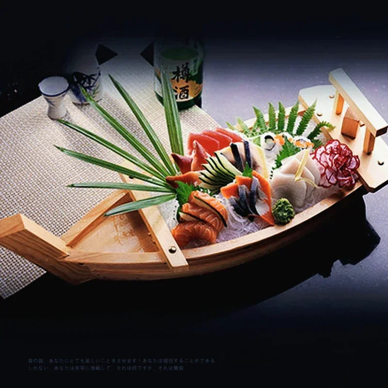 Ďalšie veľké drevené sushi čln tradičný japonský štýl sashimi servírovacia podnos ideálna pre displej bufetu v reštaurácii