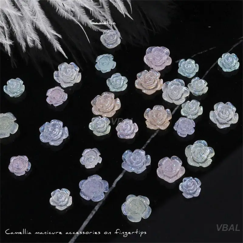 Ľad cez ružovú dekoráciu Elegantné na nechty Transparentné doplnky Camellia Art Art Camellia Krásne