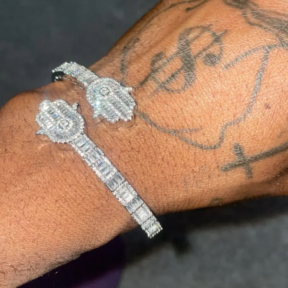 Ľadové bling 5a cz na mieru otvorený štvorcový kubický zirkón spevnené ručné kúzlo náramku náramok hip hop hopu módne šperky
