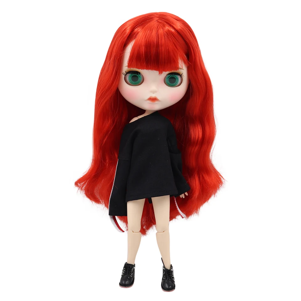 Ľadové DBS Blyth Doll White pokožka Kĺb Body rovné červené vlasy Nová matná tvár s obočím lesk na pery bl0115