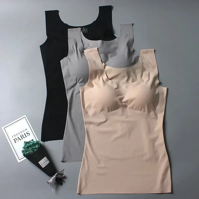 Ľadové hodvábne tank Top bezdrôtové spodné prádlo dlhé push nahor bezšvové čalúnené vesty Mäkké pohodlné športové športové priedušné spodná bielizeň