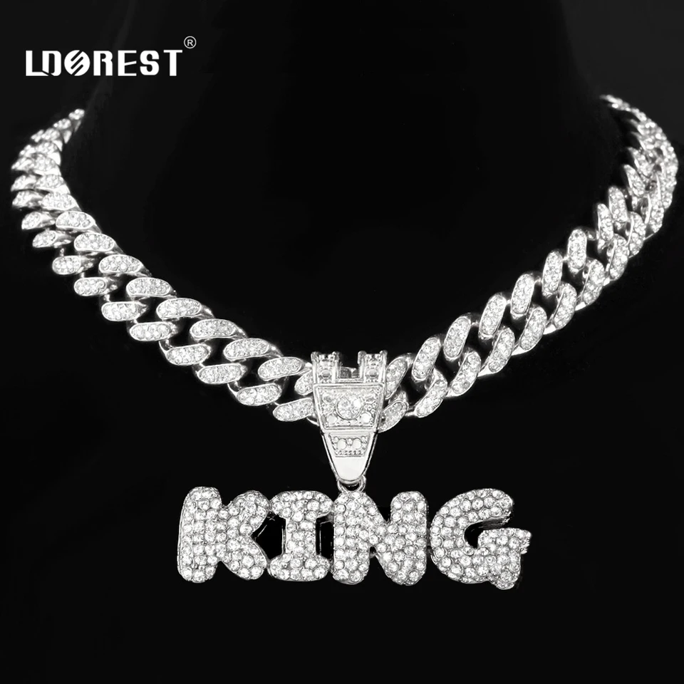 Ľadový blingový kráľový list prívesok Náhrdelník 13 mm Miami Cuban Link Retiad Plné kamienky náhrdelníkov