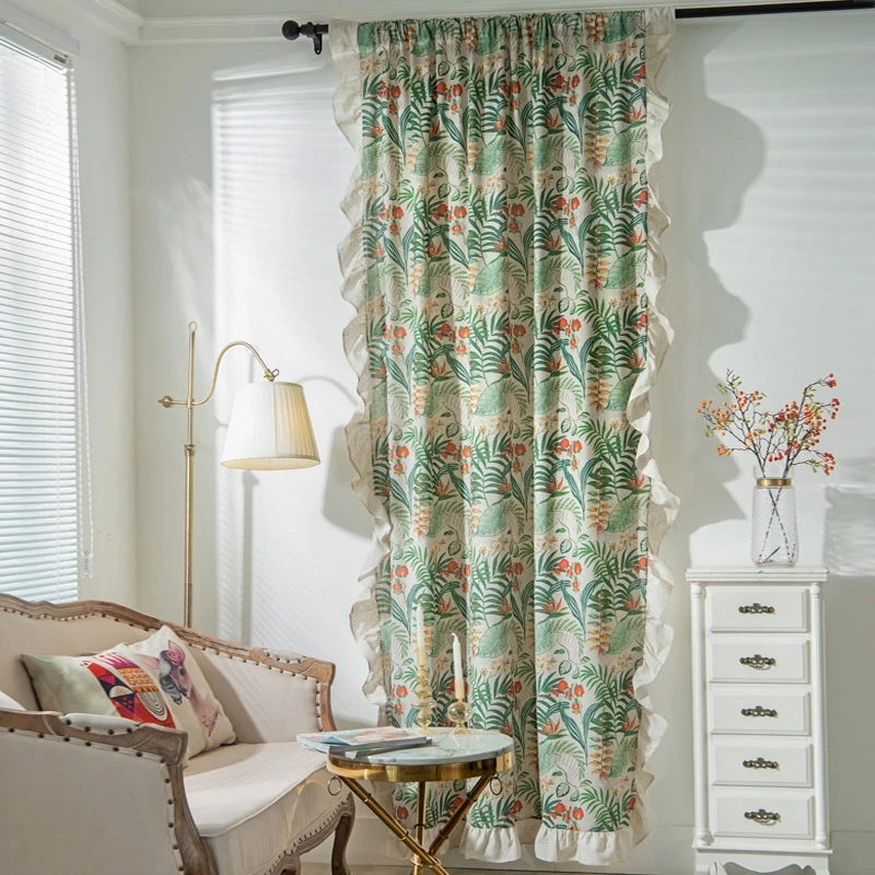Ľahké luxusné zelené rastliny Rufle Edge Curtain Dokončené veľkoobchodné spálne