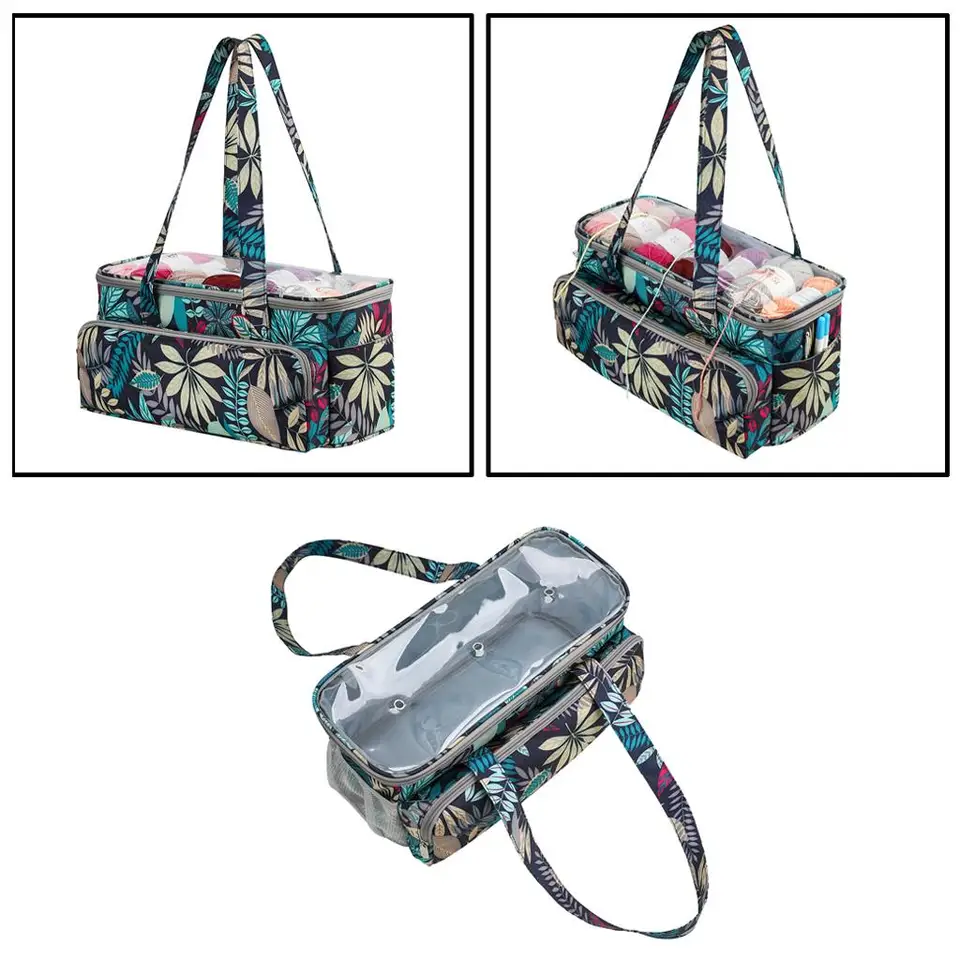 Ľahké pletenie Tote Bag Storage Bag Organizátor s priehľadným vrchom PVC