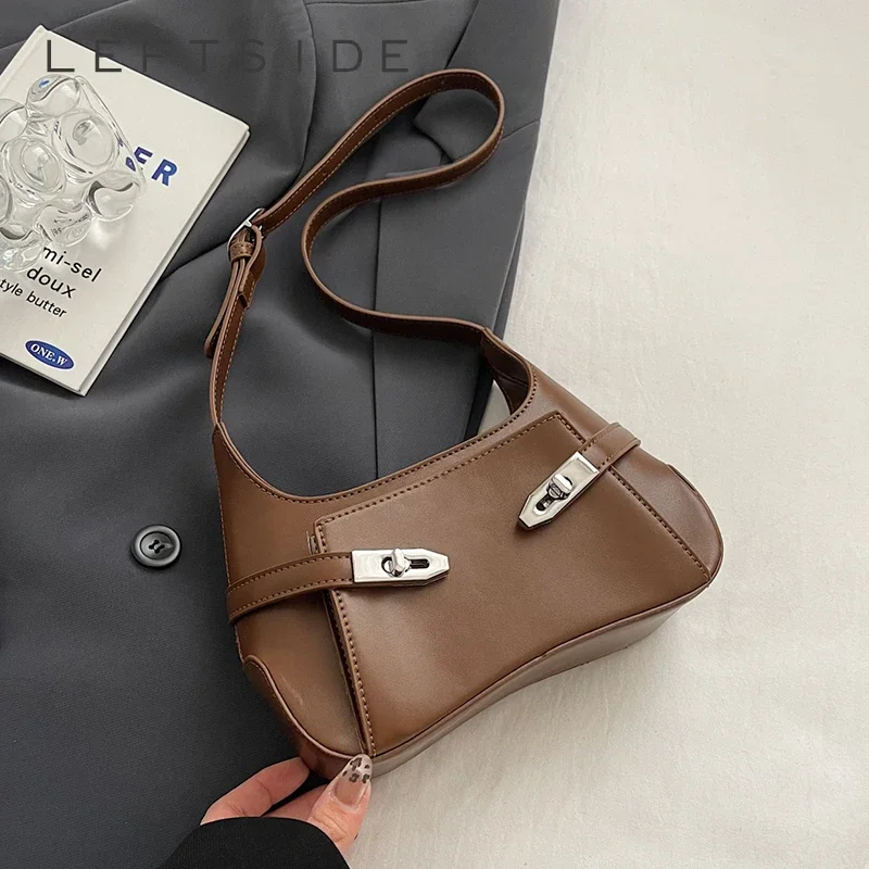 Ľavá strana malé kožené tašky pre ramená pre ženy 2024 Y2K Nový kórejský módny trend Crossbody Bag Žena luxusné kabelky