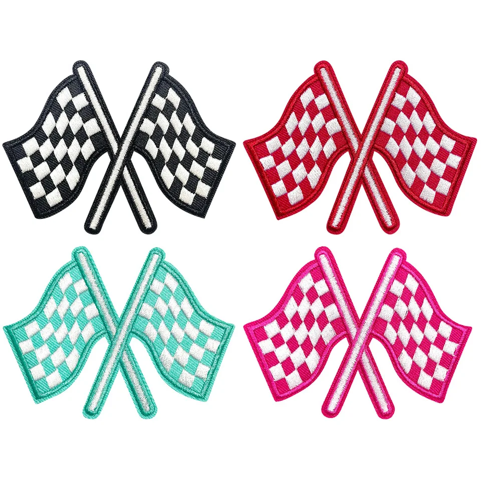 Šachovnice závodných závodných vozidiel, odznaky, železo na výšivke, patchwork, odevné aplikácie, pretekársky klub, 2 počítače