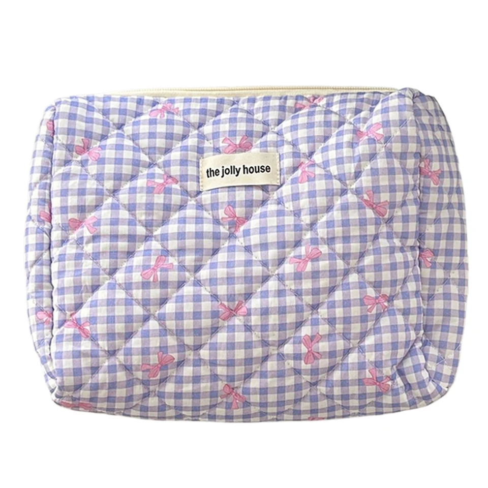Šachovník roztomilý make -up cestovný make -up vater z bavlny prešívaný make -up organizátor Storage Bag Cosmetic Organizátor puzdro pre ženy a dievčatá