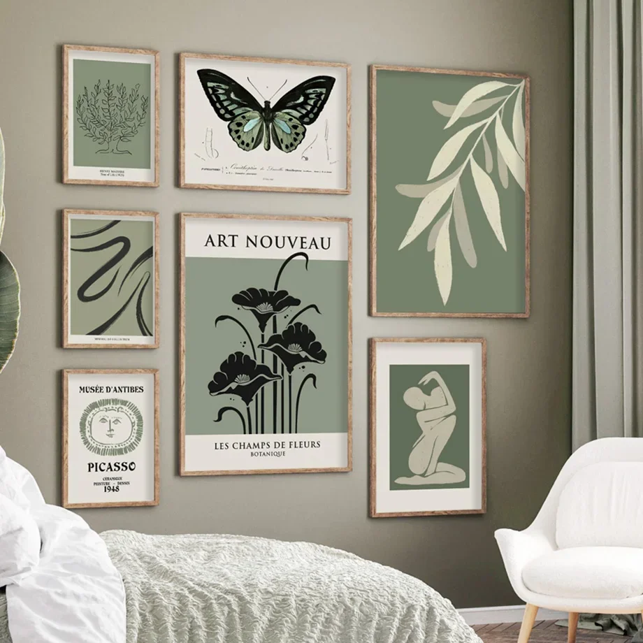 Šalvia zelená matisse picasso listy motýľa botanickej nástennej múky maľovacie plagáty a výtlačky Obrázky pre dekoráciu obývacej izby