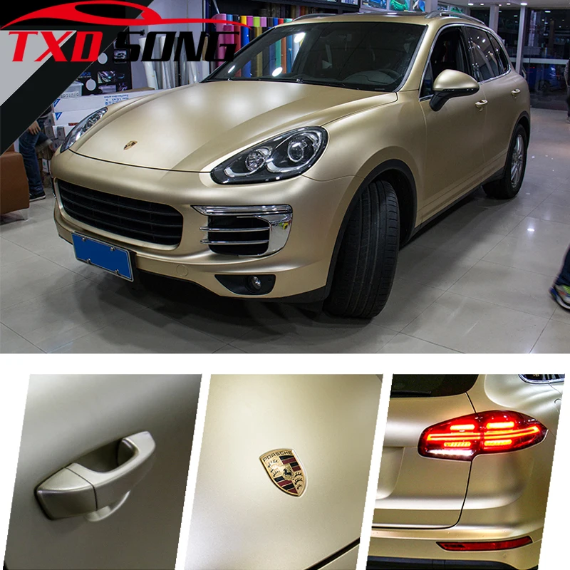 Šampanské zlato Matt Metallic Chrome Vinyl Film Wrap Foil Foil so vzduchovým bublinkovým DIY Styling