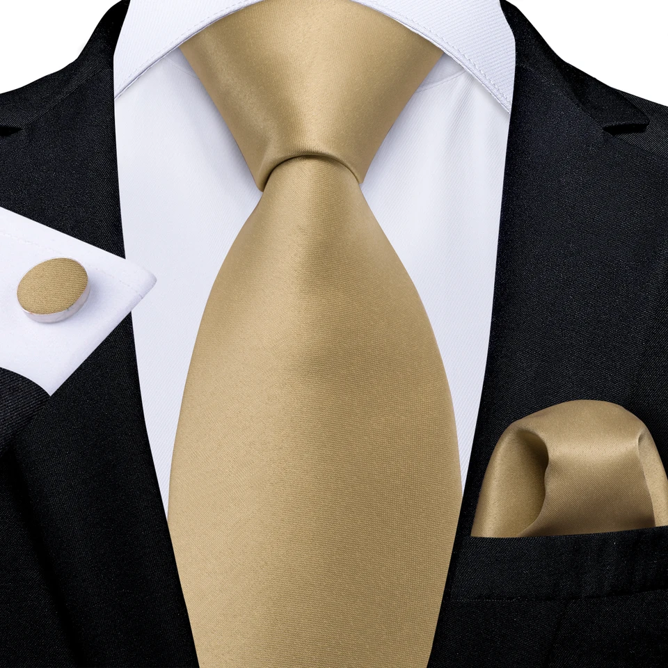 Šampanské zlaté hodvábne kravaty pre mužov Pocket Square Cufflinks Business Wedding 8cm Corbatas para hombre darček veľkoobchod Dibangu