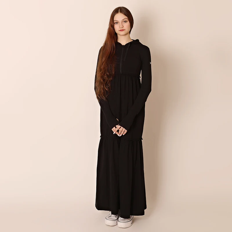 Šaty AA-Women Autumn s dlhým rukávom odstupňované s kapucňou Teen a dámske šaty predné šaty na zips