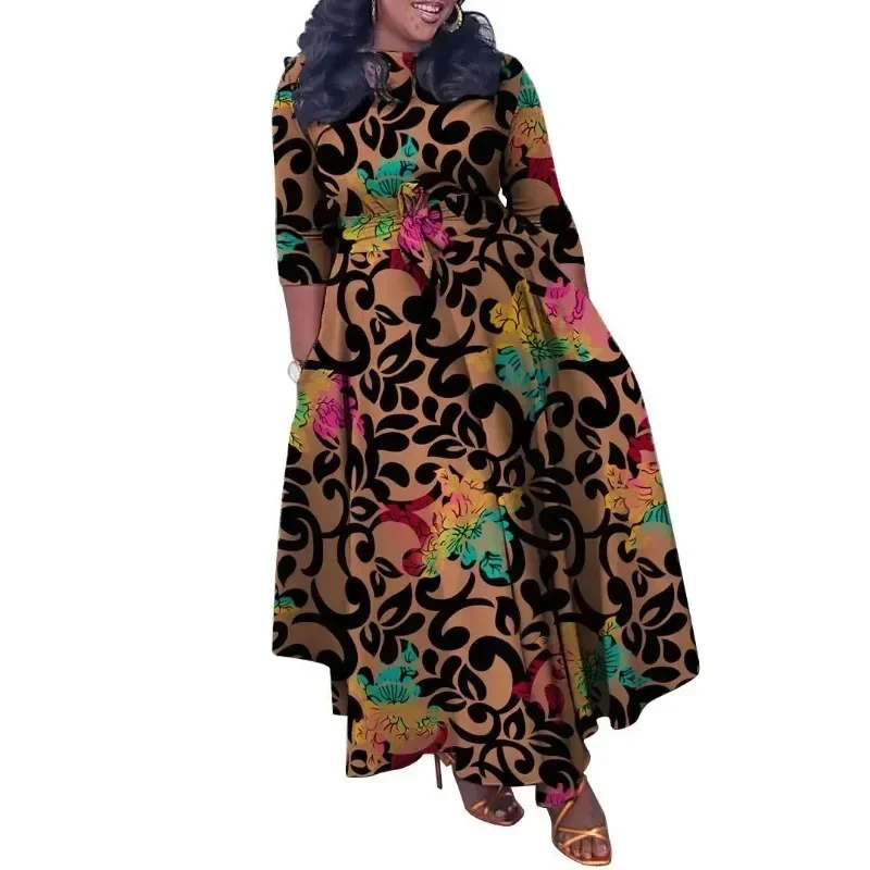 Šaty afrických večierkov pre ženy Dashiki Ankara Evengant Elegant 2024 Spring Fashion African 3/4 rukávy dlhé maxi šaty S-3xl