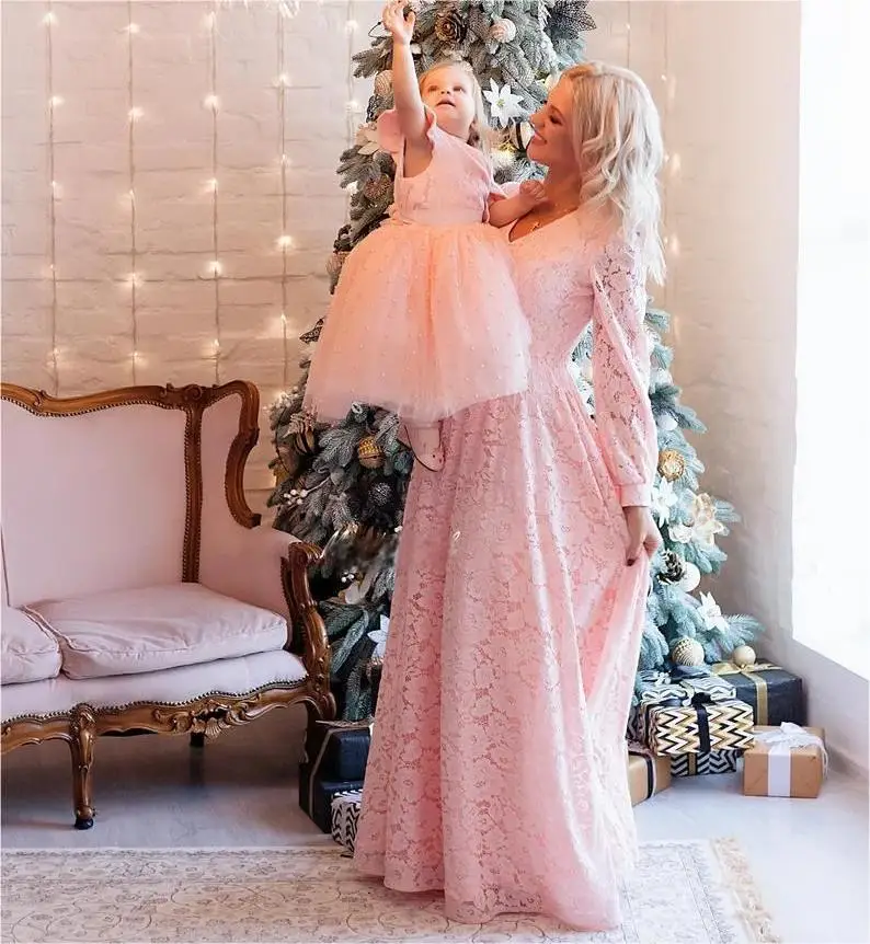 Šaty mamičky a ja na formálne fotenie alebo 1. narodeniny Matka Matka zodpovedajúce šaty svadobné hosťujúce šaty Príležitostné šaty