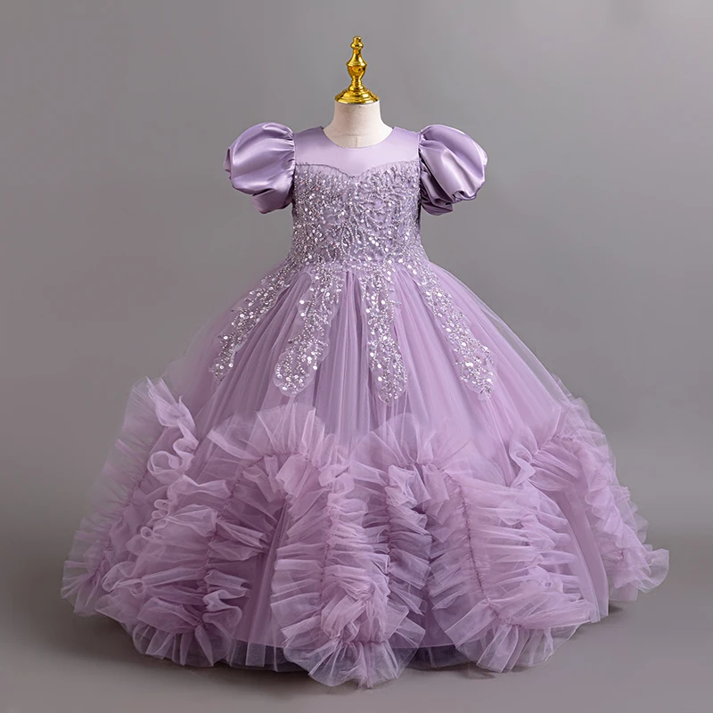 Šaty pre dievčatá luxusné flitrované svadobné šaty Elegantné princezné šaty narodeninové šaty pre deti Party Craft Dress C2175