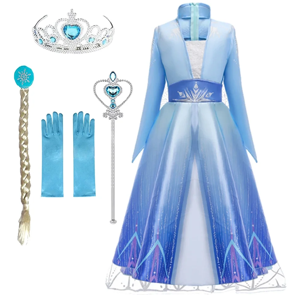 Šaty pre dievčatá pre dievčatá princezná Party Elsa kostým Sneh Queen 2 Cosplay Elza Vestidos Hair Adsure Set Halloween Girls oblečenie