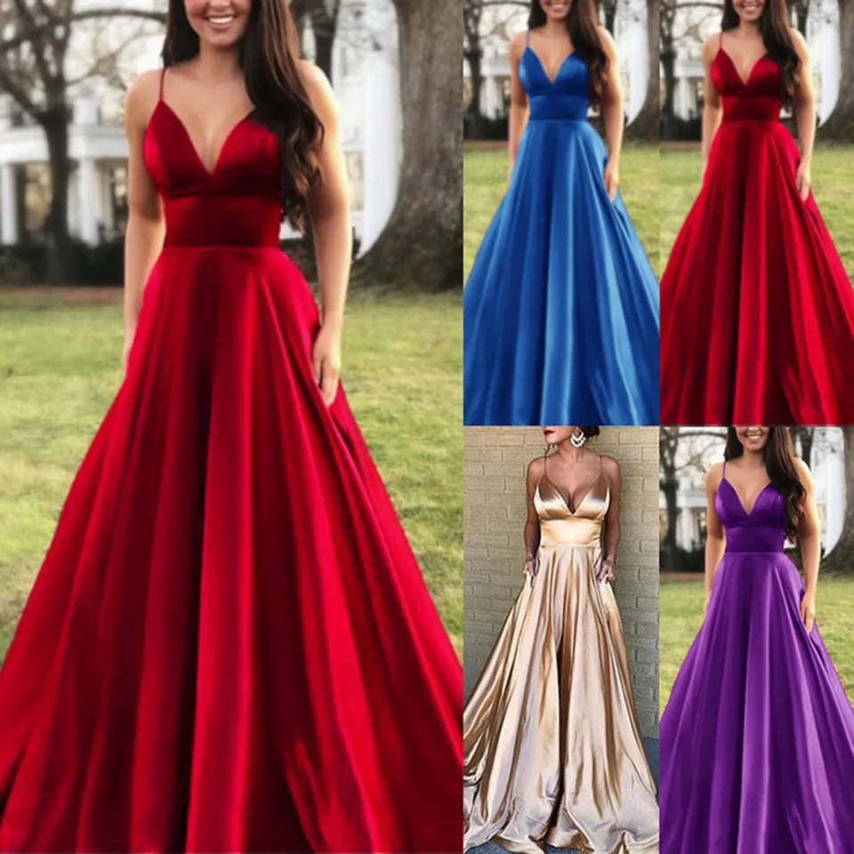 Šaty pre ženy 2021 Elegantné sexy svadobné večere ples Prom V krku bez rukávov bez rukávov saténové saténové satén dlhé maxi červené plus veľkosti oblečenia