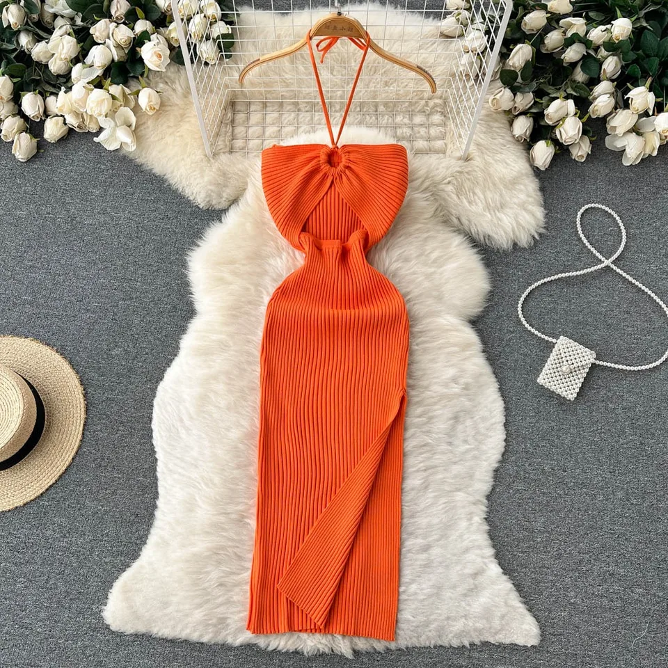 Šaty pre ženy sexy balíček boky vysoké rozdelené šaty Bodycon Party šaty letné rebrované pletené pláž Vestidos dovolenka Party